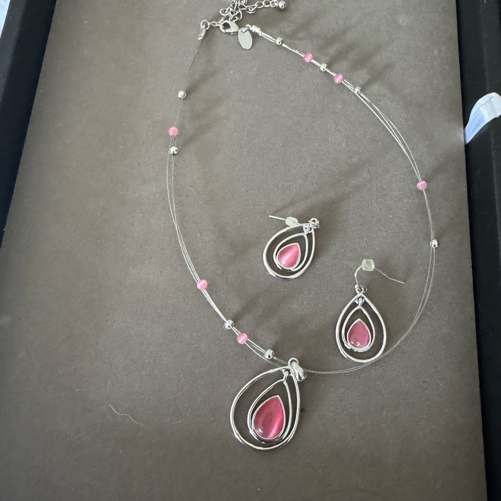 Lia Sophia Silver and Pink Necklace Set